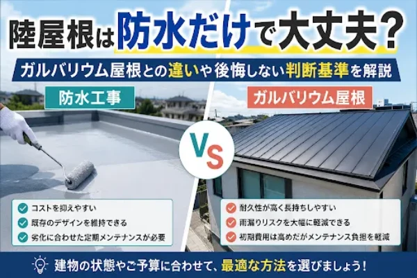 陸屋根は防水だけで大丈夫？ガルバリウム屋根との違いや後悔しない判断基準を解説サムネイル
