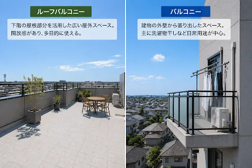 ルーフバルコニーとバルコニーの違い｜構造や使い方の違いを理解する