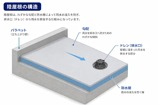 陸屋根の構造|防水と排水が重要なポイント