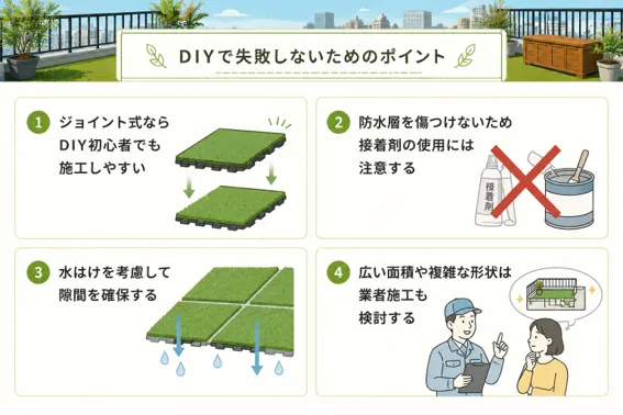 ルーフバルコニーの人工芝はDIYできる？施工時のポイント