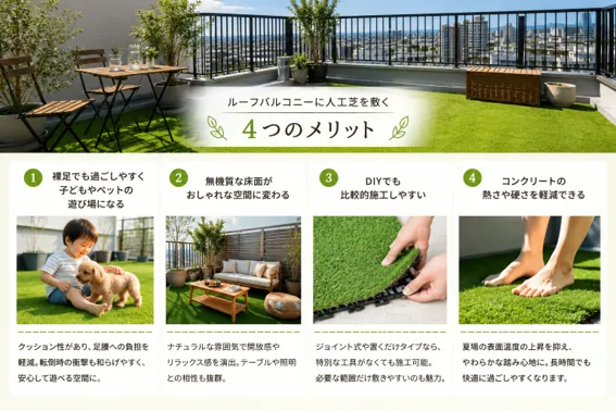 ルーフバルコニーに人工芝を敷く4つのメリット