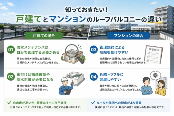 戸建てとマンションで異なるルーフバルコニーの注意点