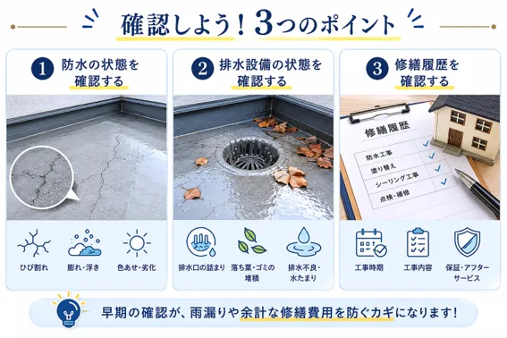 中古住宅のルーフバルコニーで確認するべきポイント