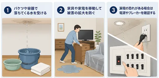天井から雨漏りしたらまずおこなうべき緊急対応
