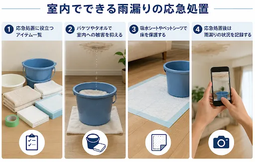 室内でできる雨漏りの応急処置