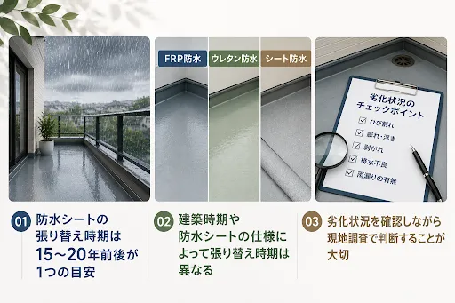 ヘーベルハウスのベランダ・バルコニーの防水シートの張り替え時期