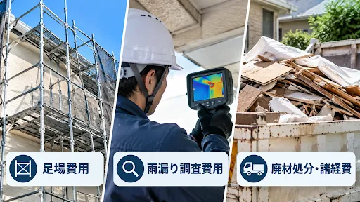 雨漏り修理では足場代や調査費などがかかる場合がある