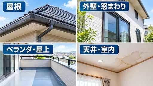 雨漏り修理の費用相場を場所別に比較